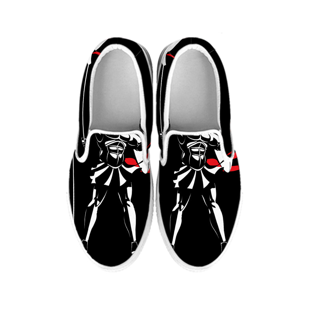 Spartan Warrior Print White Slip On Shoes