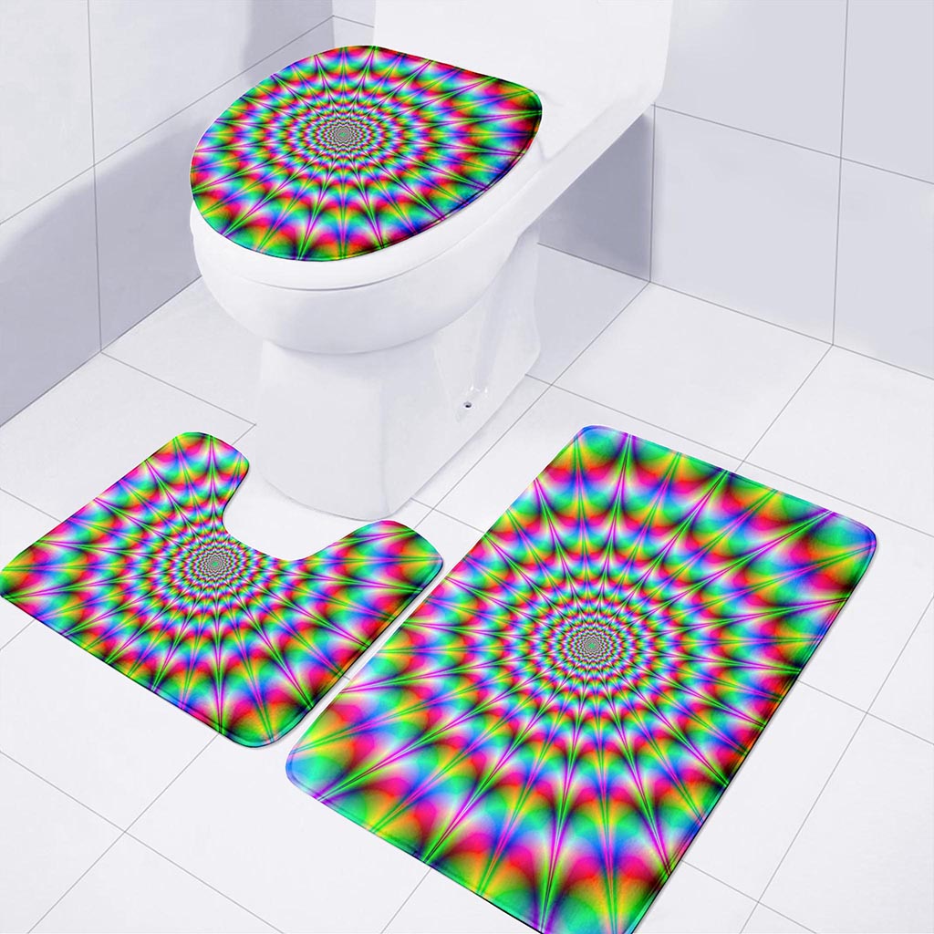 Spiky Psychedelic Optical Illusion 3 Piece Bath Mat Set