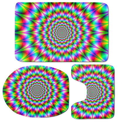 Spiky Psychedelic Optical Illusion 3 Piece Bath Mat Set