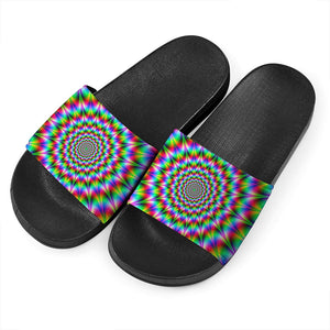 Spiky Psychedelic Optical Illusion Black Slide Sandals
