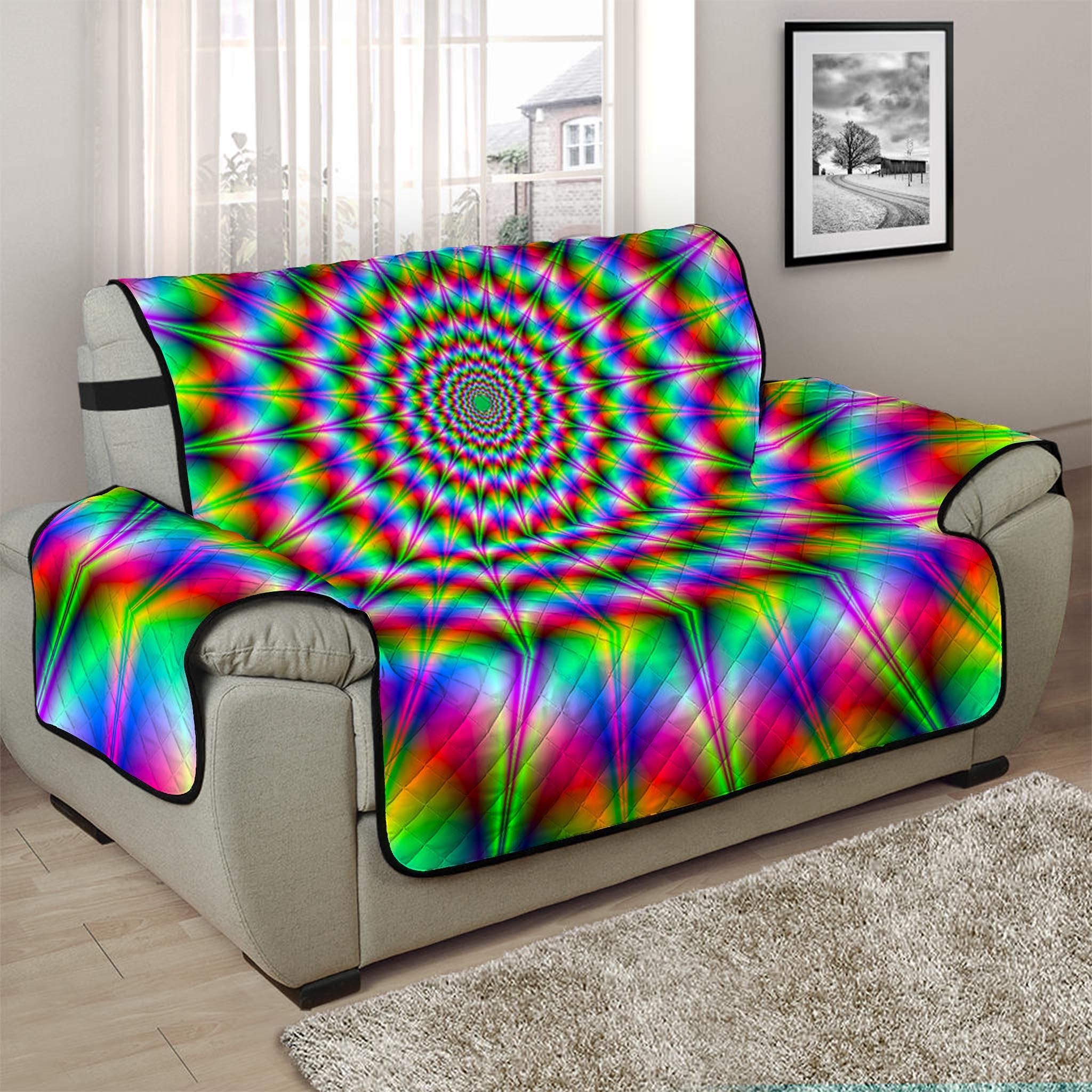 Spiky Psychedelic Optical Illusion Half Sofa Protector