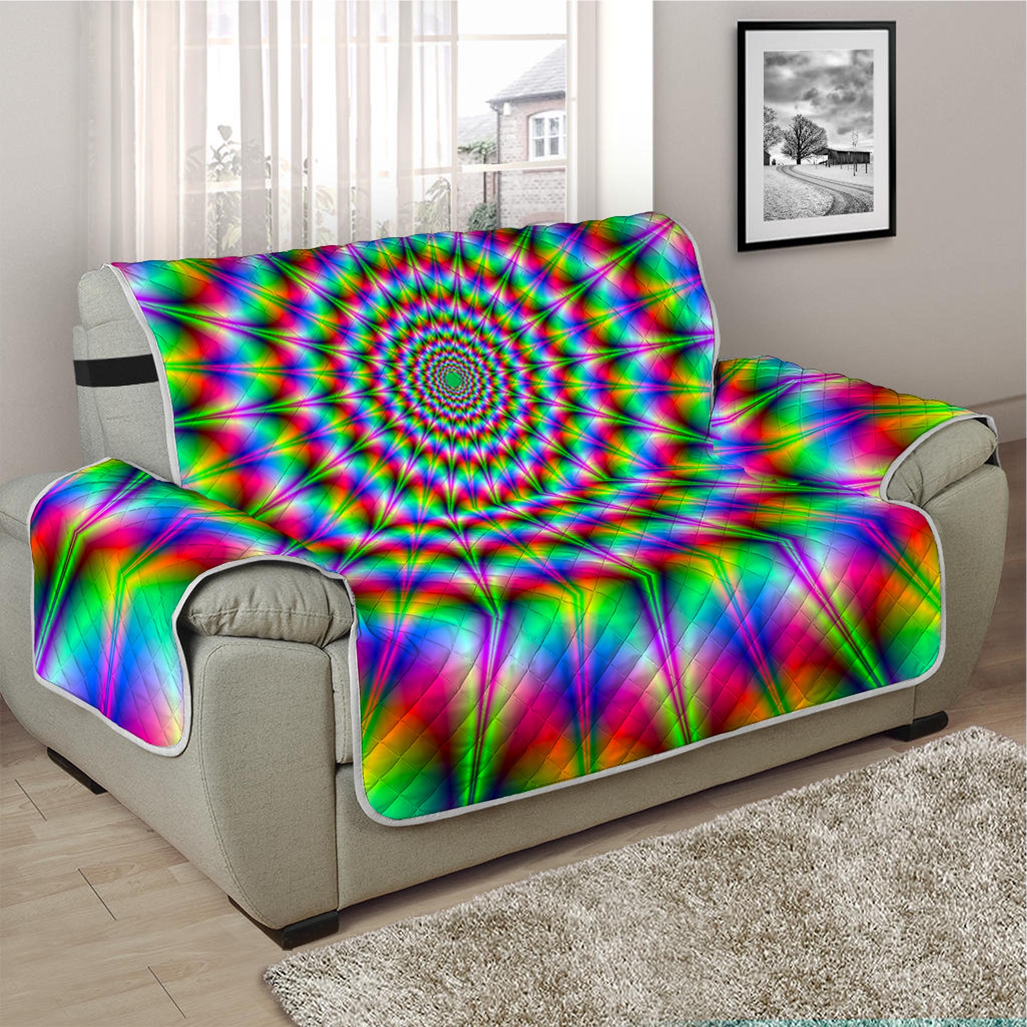 Spiky Psychedelic Optical Illusion Half Sofa Protector