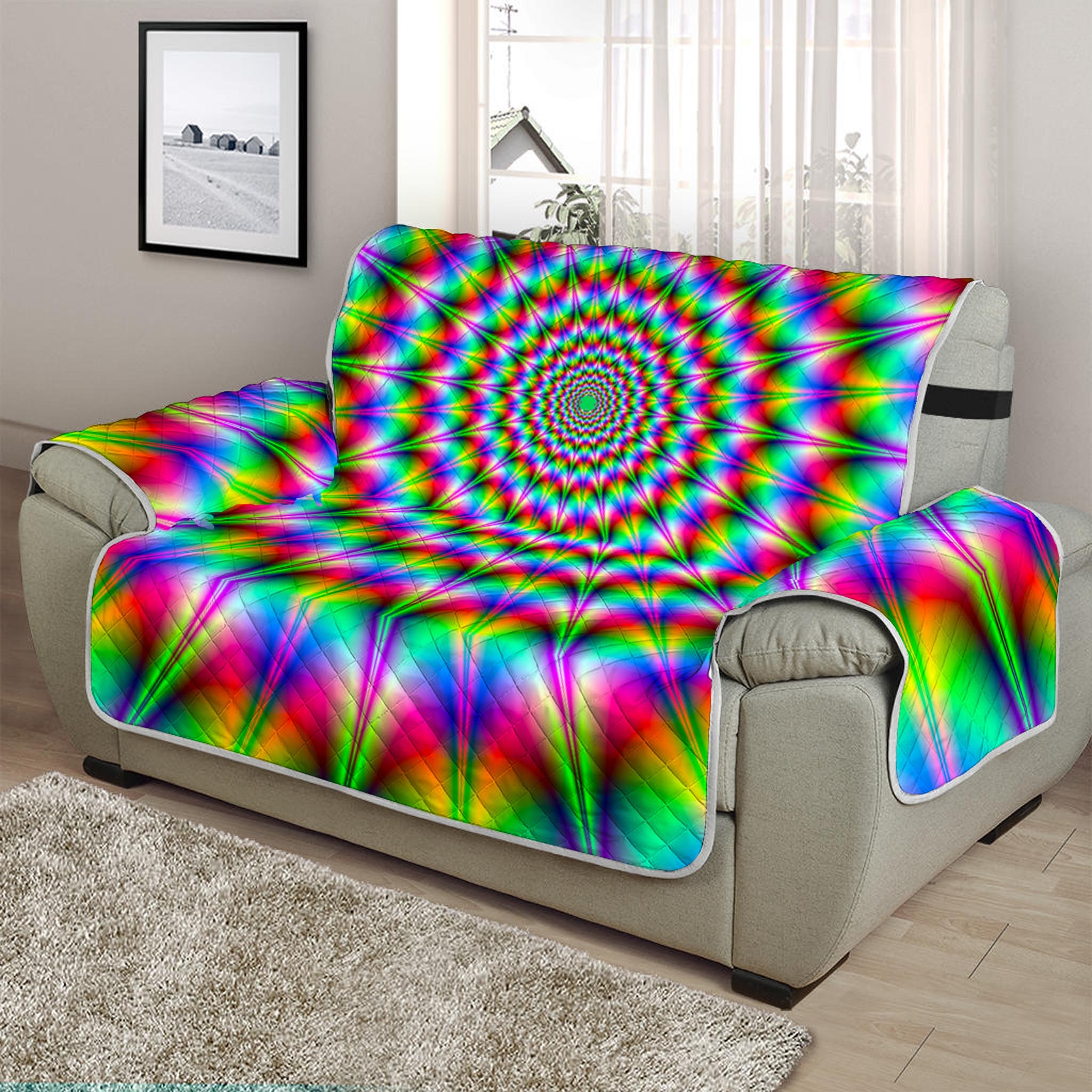 Spiky Psychedelic Optical Illusion Half Sofa Protector