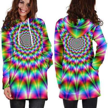 Spiky Psychedelic Optical Illusion Hoodie Dress GearFrost
