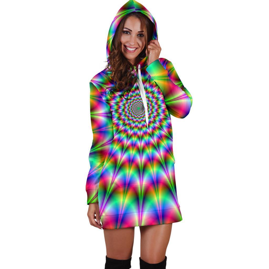 Spiky Psychedelic Optical Illusion Hoodie Dress GearFrost