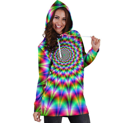 Spiky Psychedelic Optical Illusion Hoodie Dress GearFrost