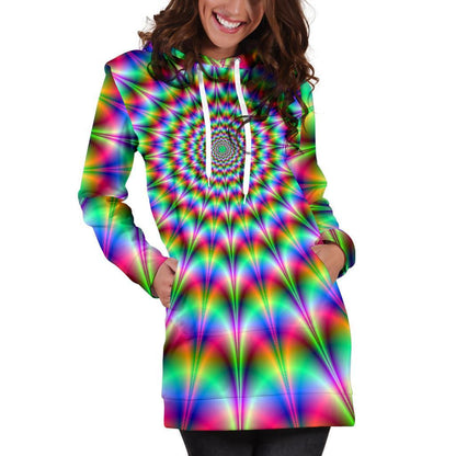 Spiky Psychedelic Optical Illusion Hoodie Dress GearFrost