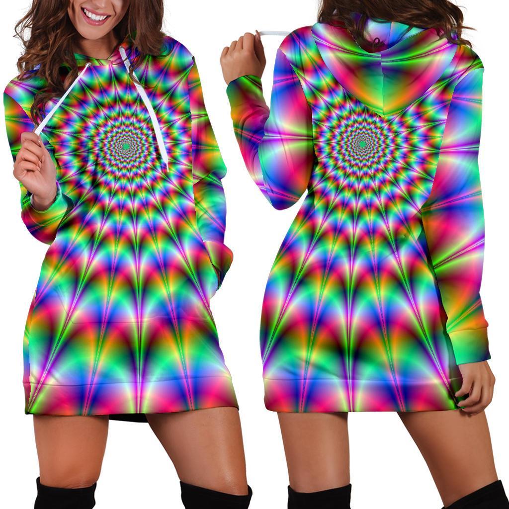 Spiky Psychedelic Optical Illusion Hoodie Dress GearFrost