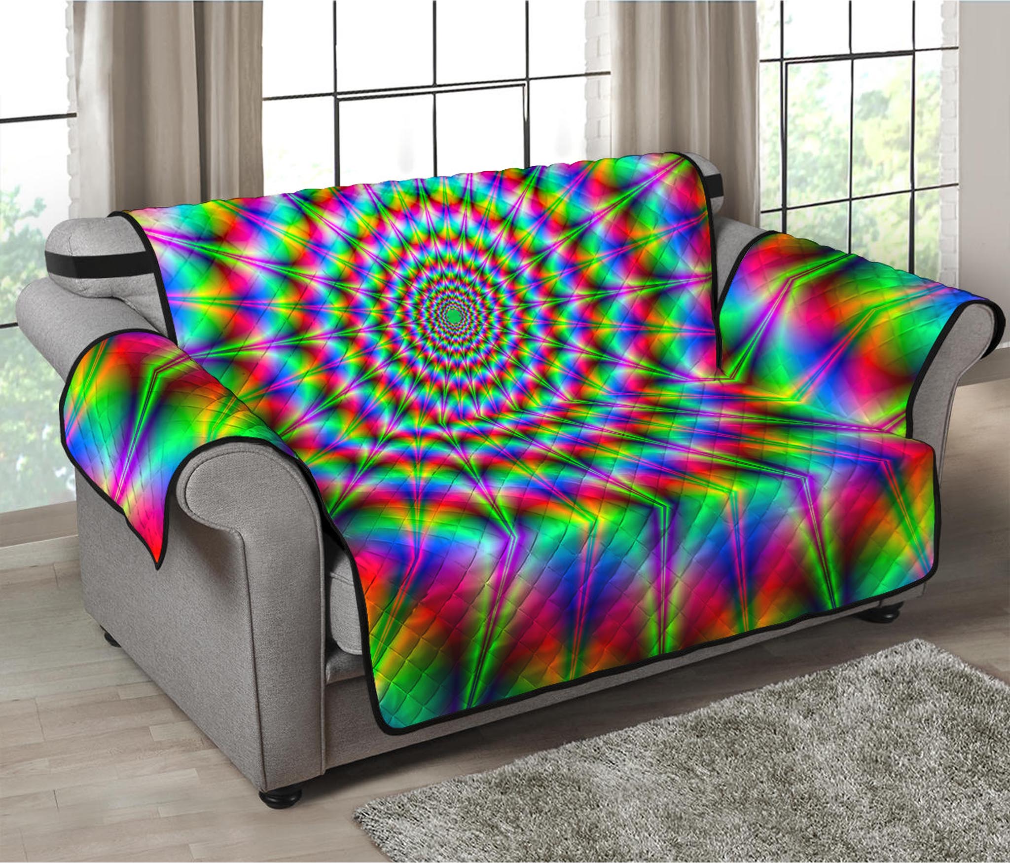 Spiky Psychedelic Optical Illusion Loveseat Protector