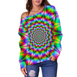Spiky Psychedelic Optical Illusion Off Shoulder Sweatshirt GearFrost