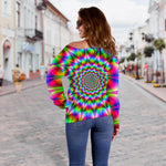 Spiky Psychedelic Optical Illusion Off Shoulder Sweatshirt GearFrost
