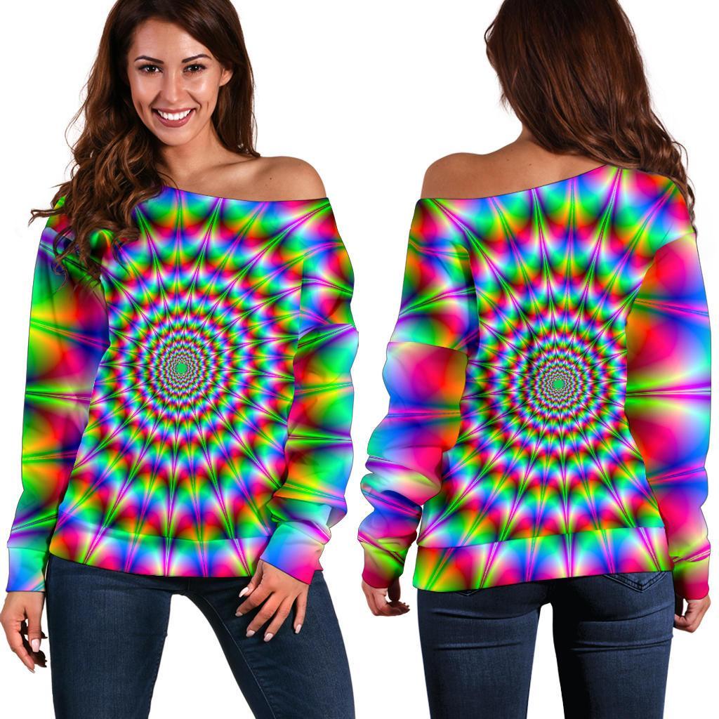 Spiky Psychedelic Optical Illusion Off Shoulder Sweatshirt GearFrost