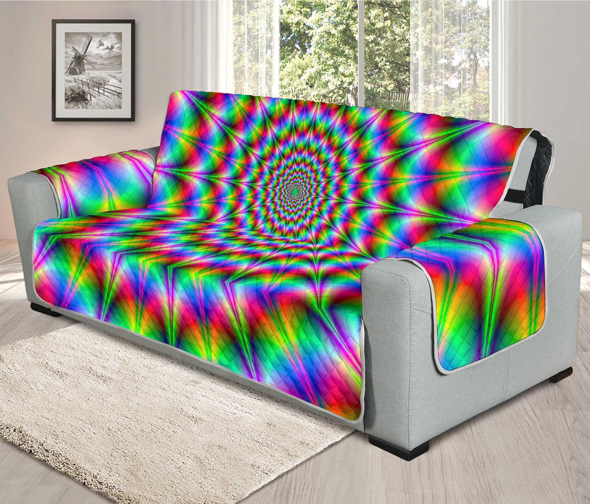 Spiky Psychedelic Optical Illusion Oversized Sofa Protector