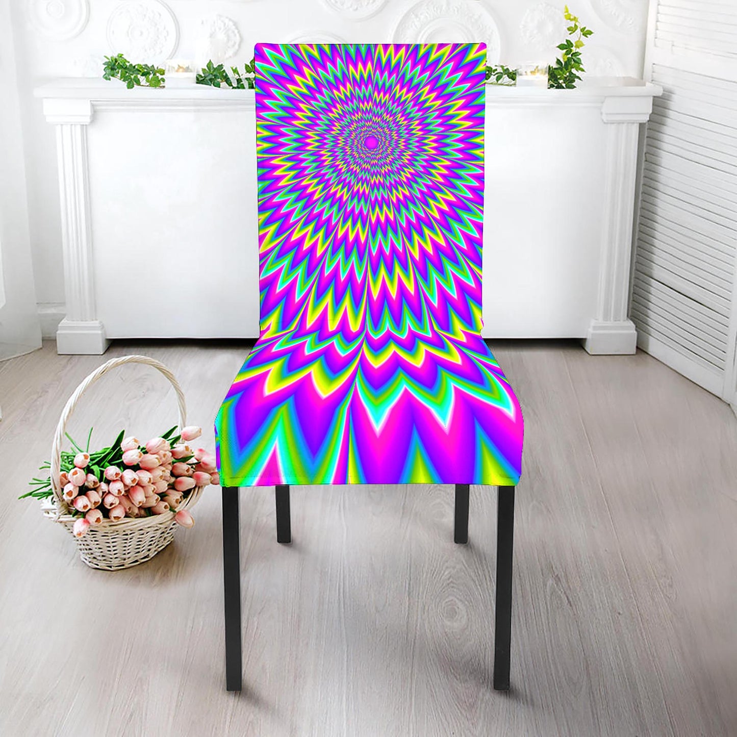 Spiky Spiral Moving Optical Illusion Dining Chair Slipcover