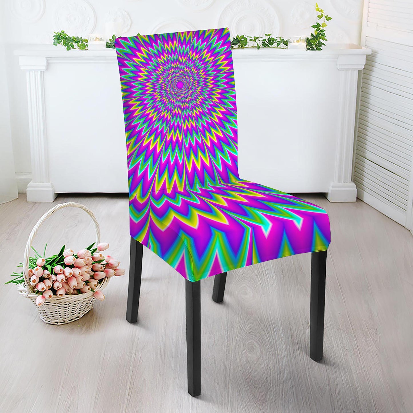 Spiky Spiral Moving Optical Illusion Dining Chair Slipcover