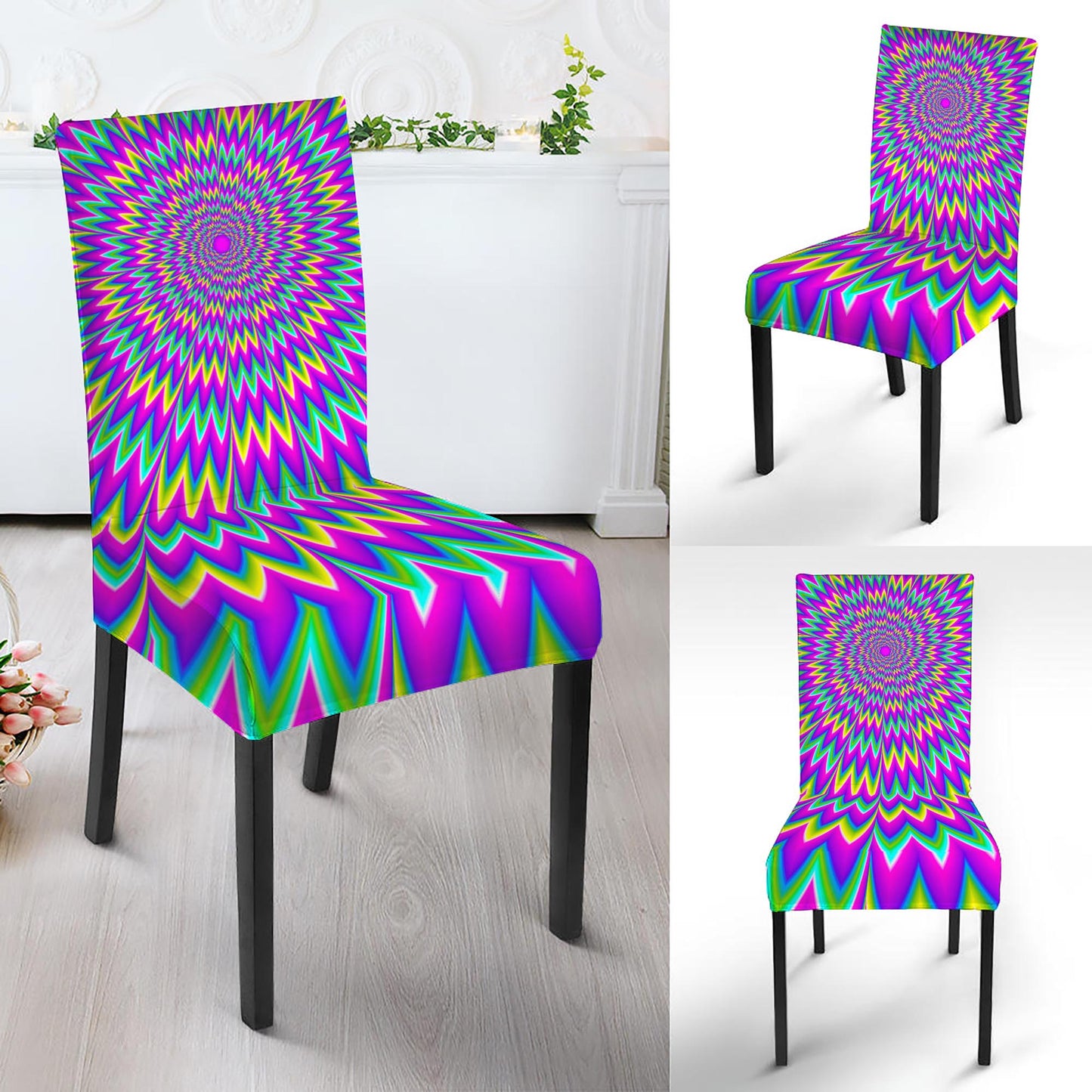 Spiky Spiral Moving Optical Illusion Dining Chair Slipcover