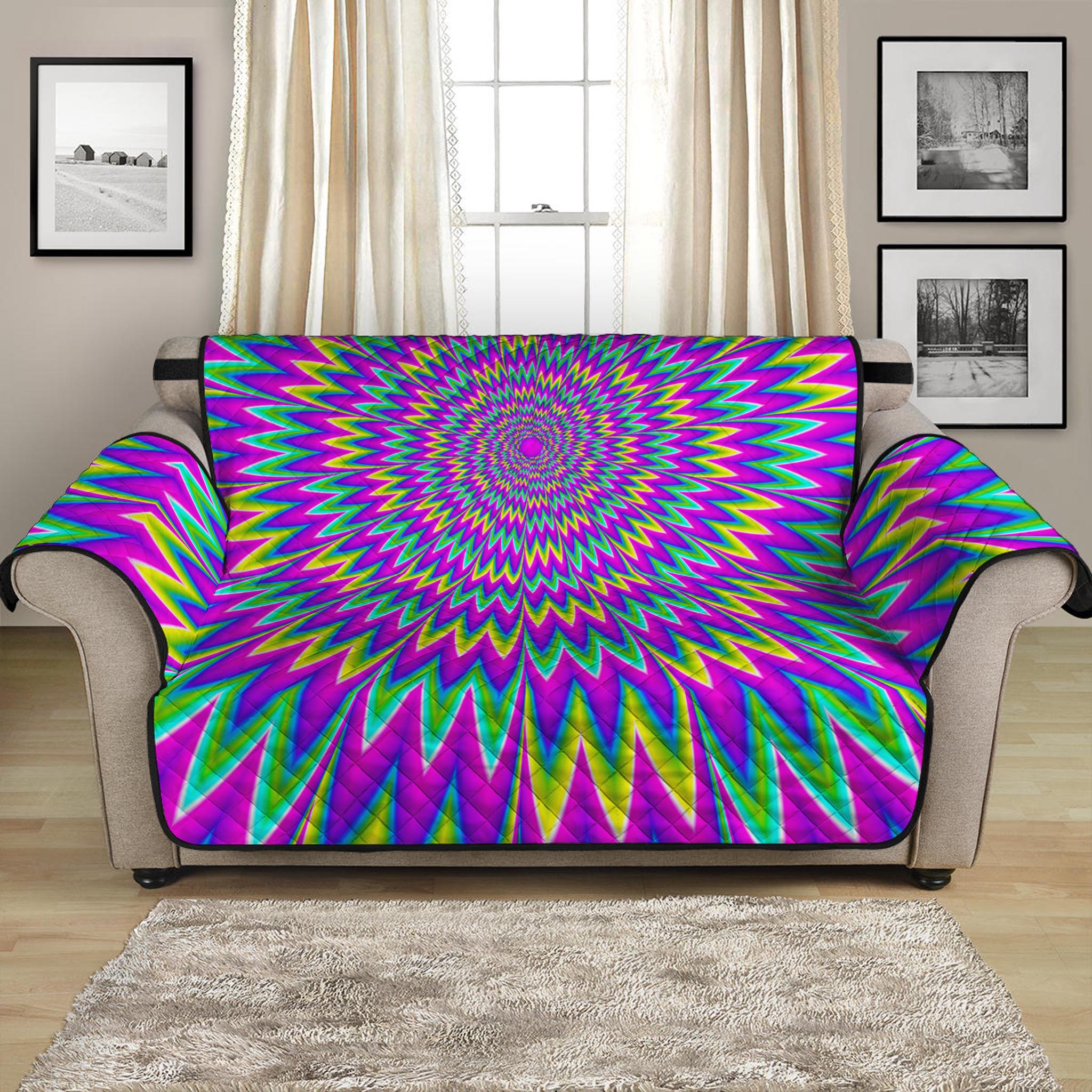 Spiky Spiral Moving Optical Illusion Loveseat Protector