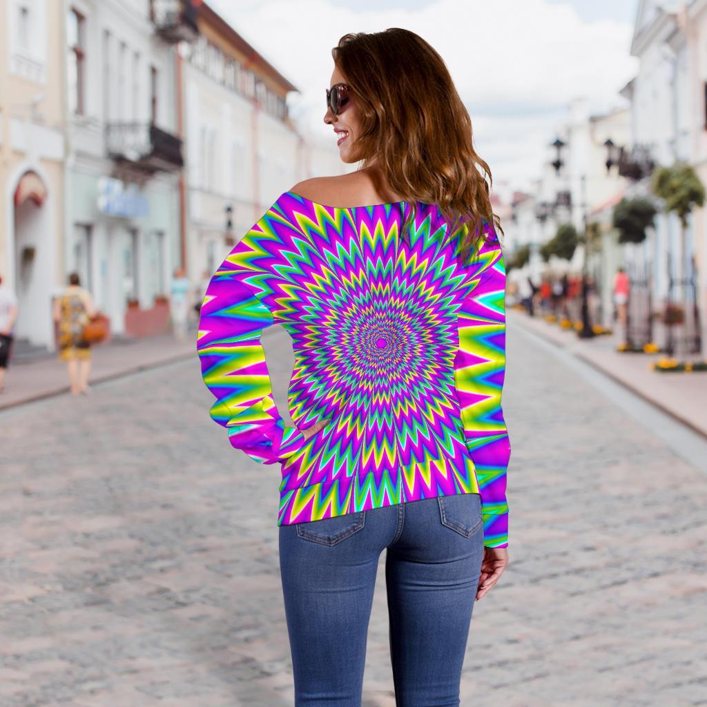 Spiky Spiral Moving Optical Illusion Off Shoulder Sweatshirt GearFrost