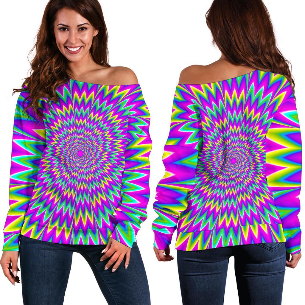 Spiky Spiral Moving Optical Illusion Off Shoulder Sweatshirt GearFrost