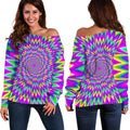 Spiky Spiral Moving Optical Illusion Off The Shoulder Sweatshirt