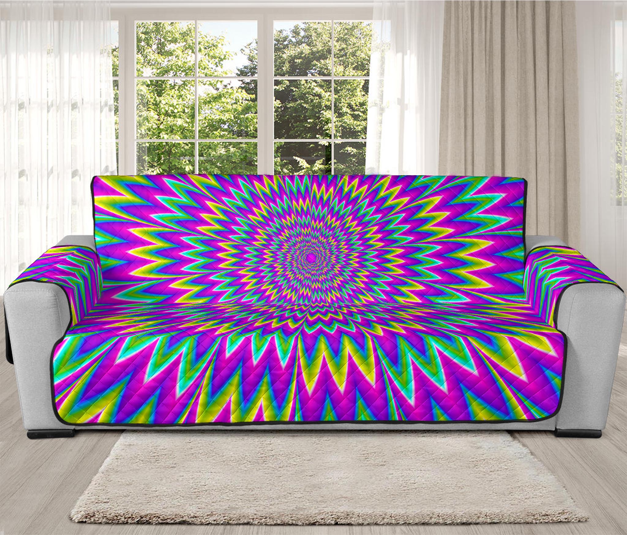 Spiky Spiral Moving Optical Illusion Oversized Sofa Protector