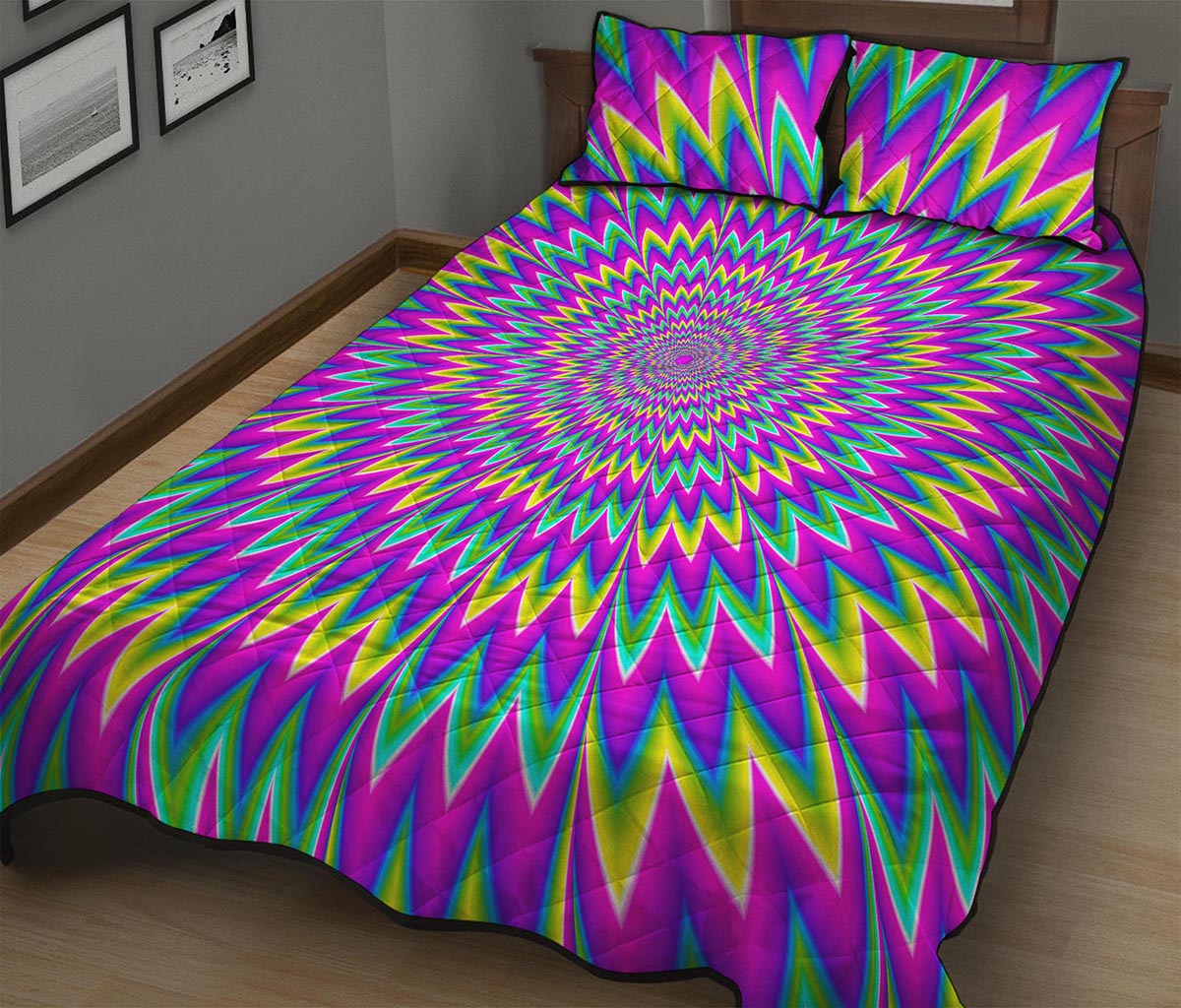 Spiky Spiral Moving Optical Illusion Quilt Bed Set