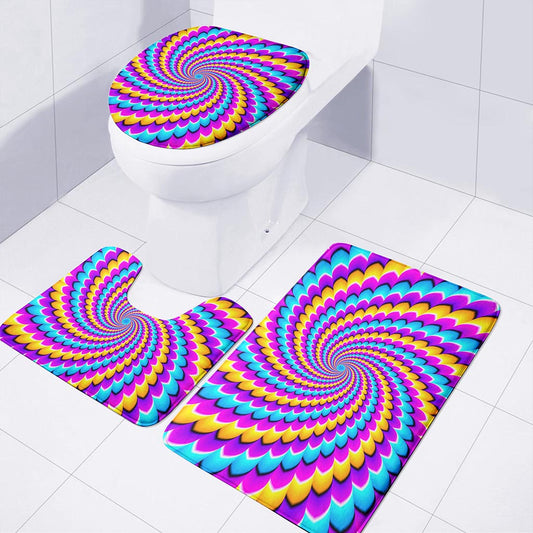 Spiral Colors Moving Optical Illusion 3 Piece Bath Mat Set