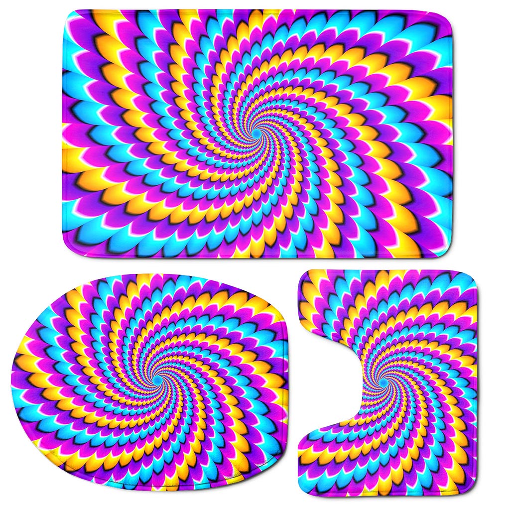 Spiral Colors Moving Optical Illusion 3 Piece Bath Mat Set