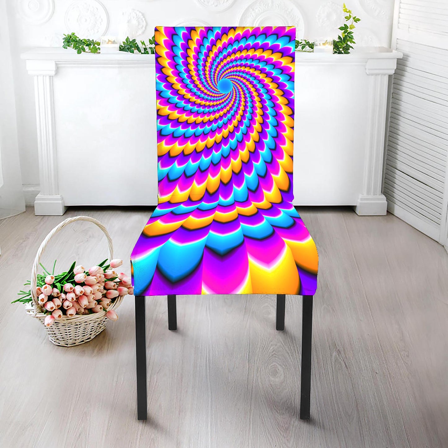 Spiral Colors Moving Optical Illusion Dining Chair Slipcover