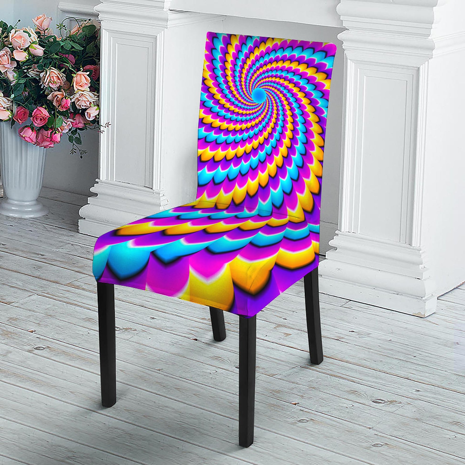 Spiral Colors Moving Optical Illusion Dining Chair Slipcover