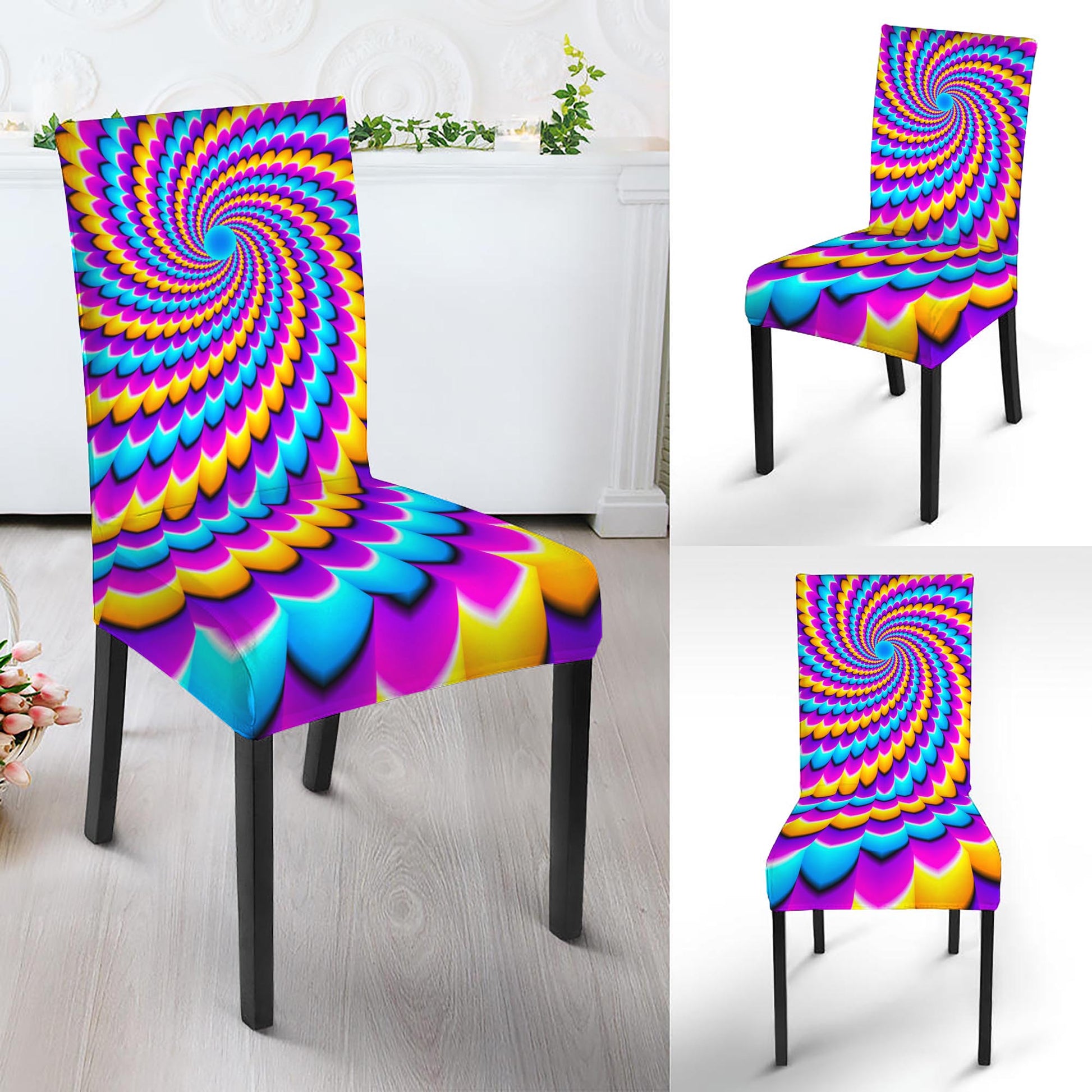 Spiral Colors Moving Optical Illusion Dining Chair Slipcover