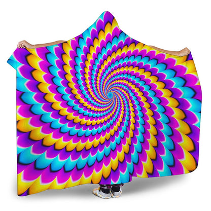 Spiral Colors Moving Optical Illusion Hooded Blanket