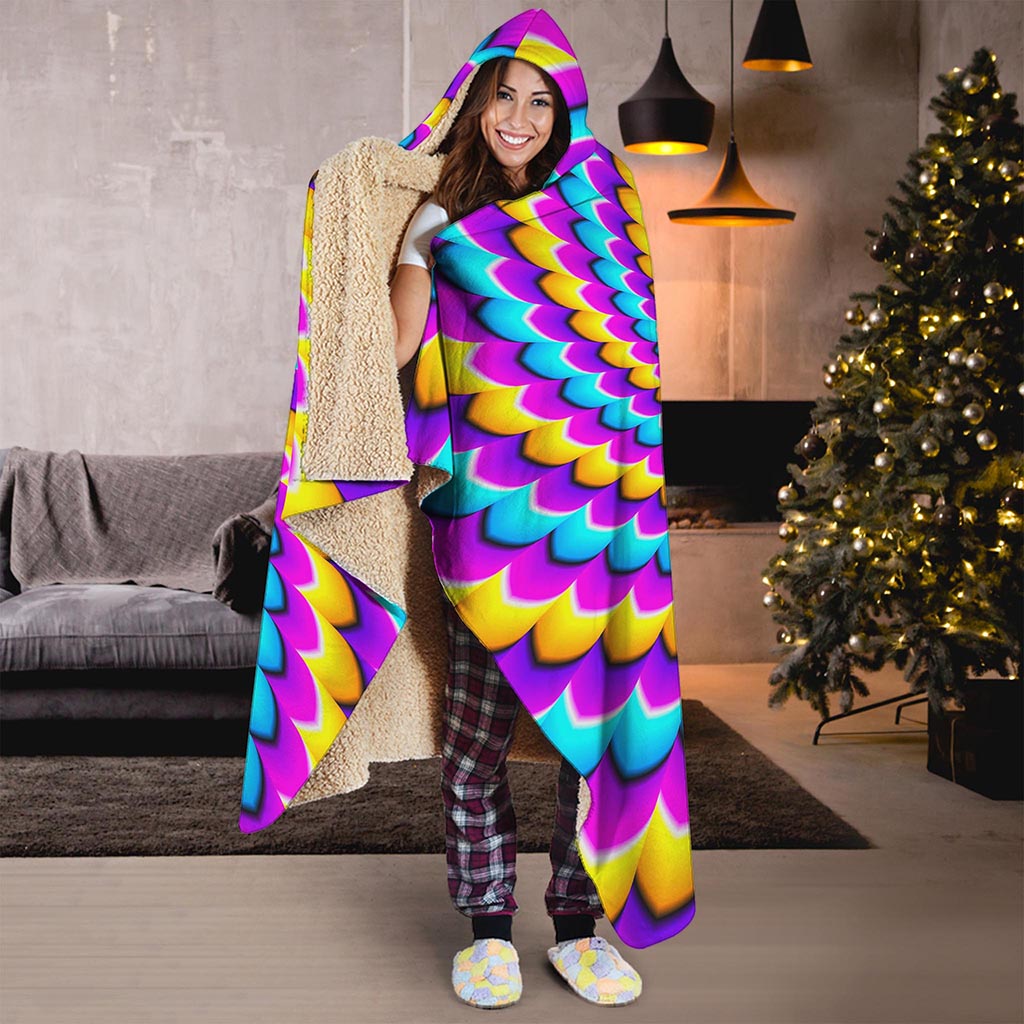 Spiral Colors Moving Optical Illusion Hooded Blanket