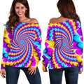 Spiral Colors Moving Optical Illusion Off The Shoulder Sweatshirt
