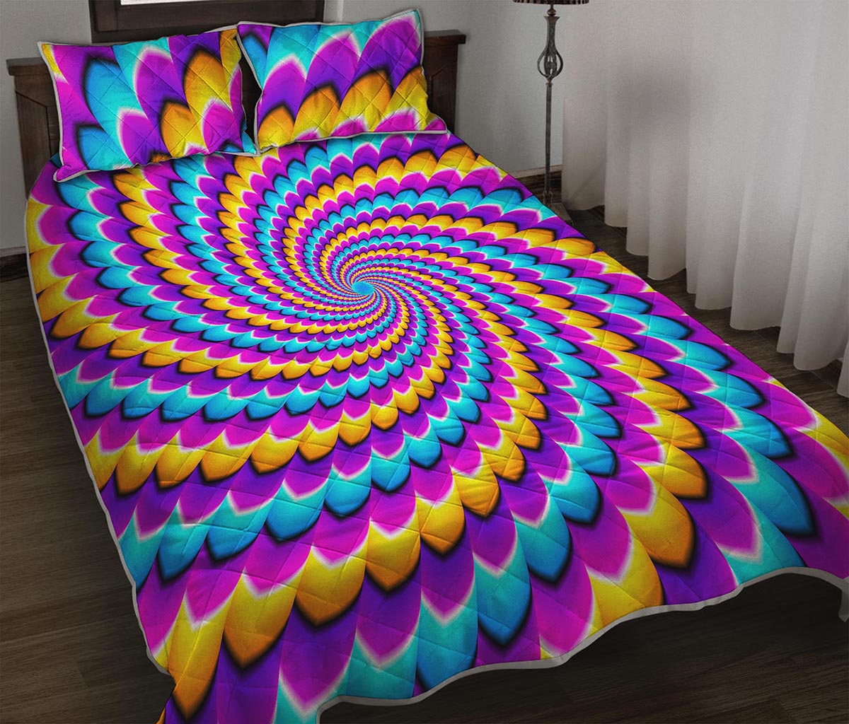 Spiral Colors Moving Optical Illusion Quilt Bed Set