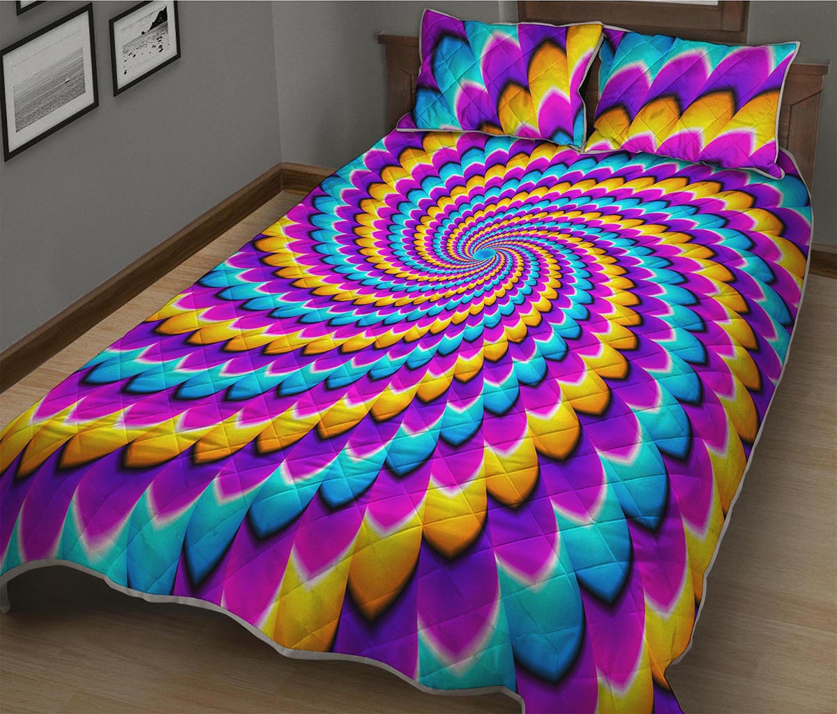 Spiral Colors Moving Optical Illusion Quilt Bed Set