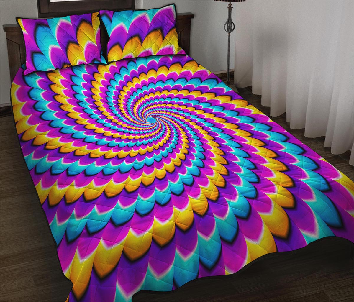 Spiral Colors Moving Optical Illusion Quilt Bed Set