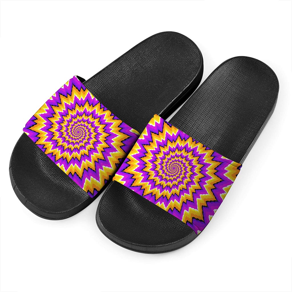 Spiral Expansion Moving Optical Illusion Black Slide Sandals