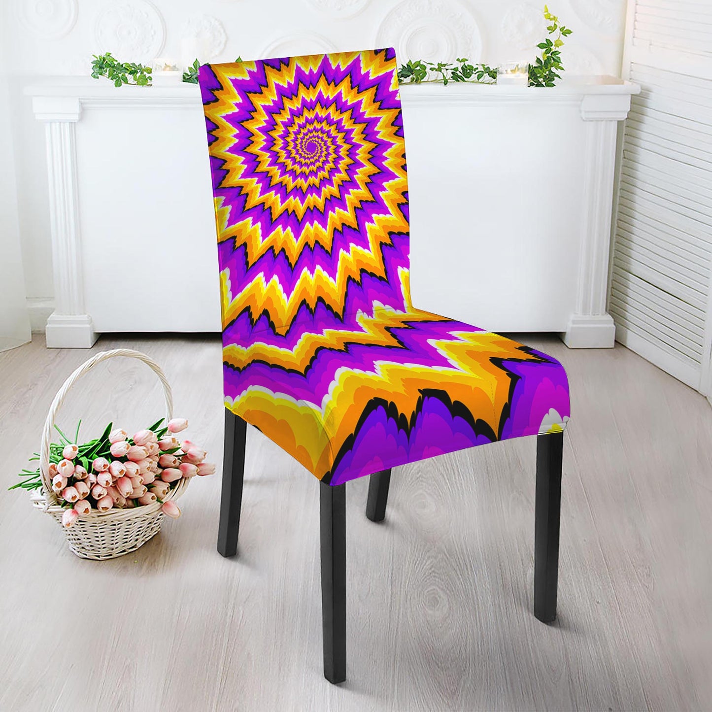 Spiral Expansion Moving Optical Illusion Dining Chair Slipcover