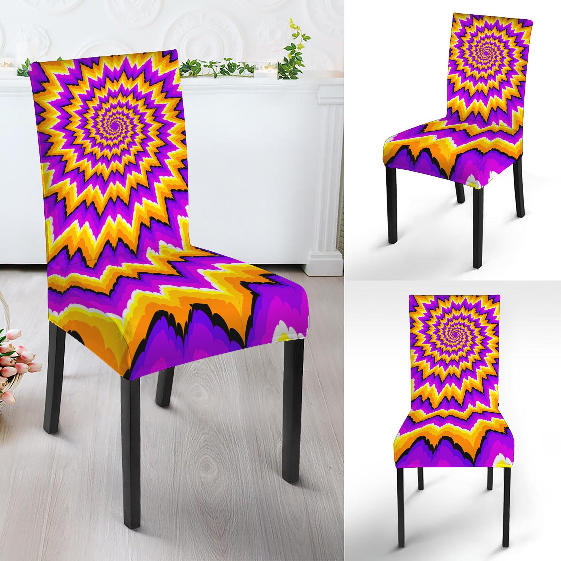 Spiral Expansion Moving Optical Illusion Dining Chair Slipcover
