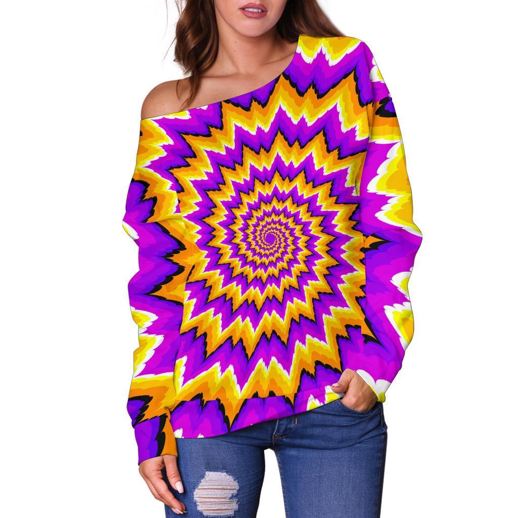 Spiral Expansion Moving Optical Illusion Off Shoulder Sweatshirt GearFrost