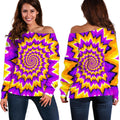 Spiral Expansion Moving Optical Illusion Off The Shoulder Sweatshirt