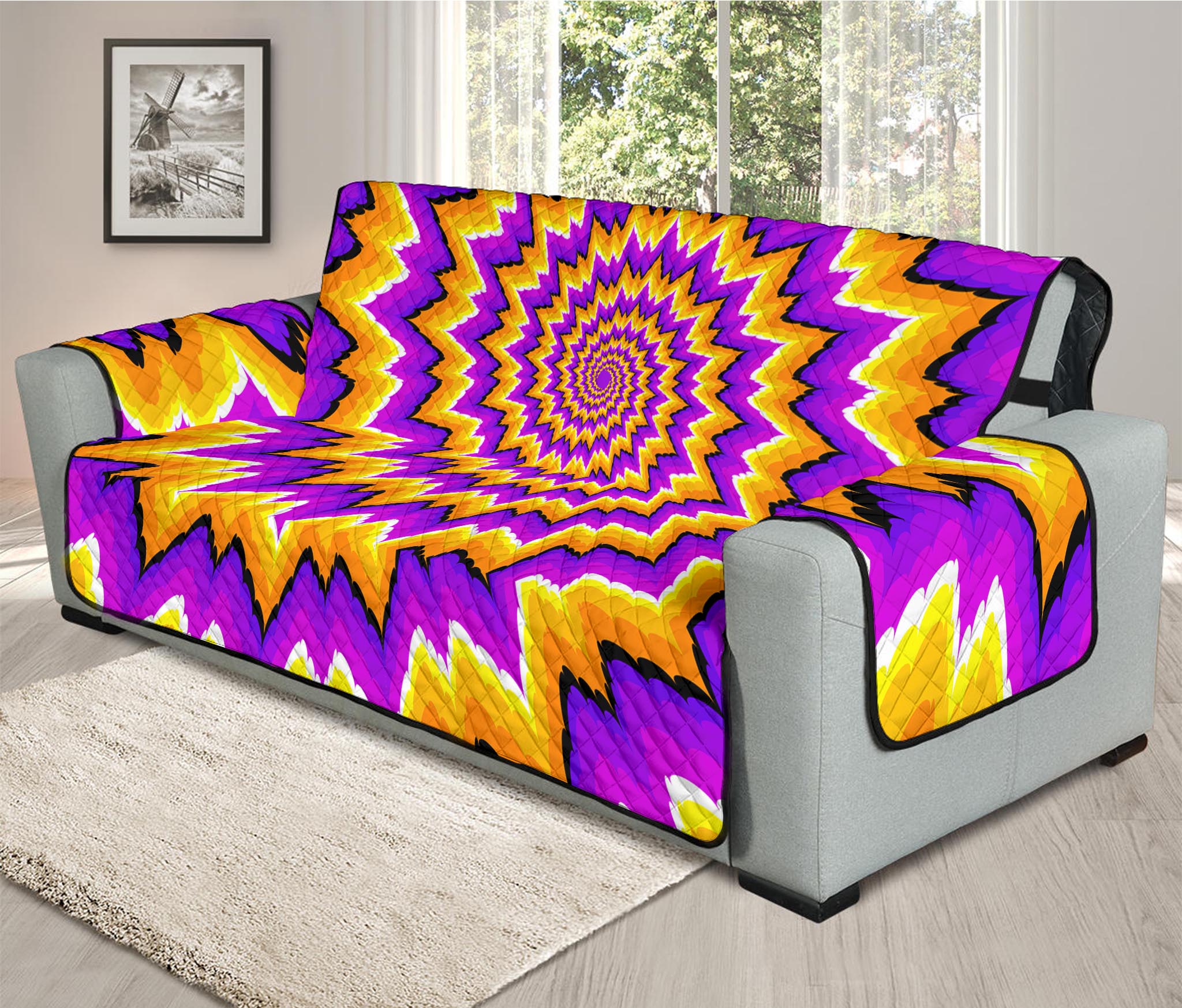 Spiral Expansion Moving Optical Illusion Oversized Sofa Protector