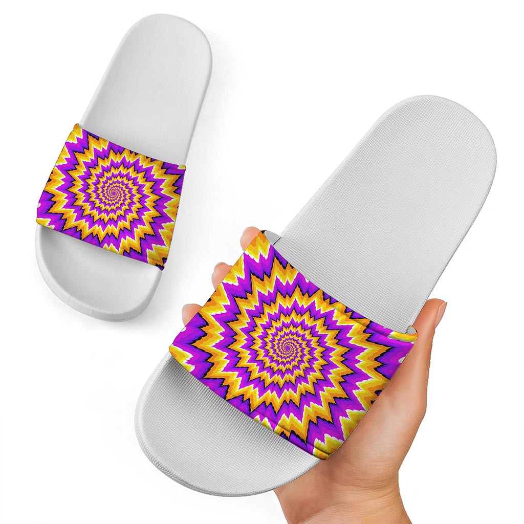 Spiral Expansion Moving Optical Illusion White Slide Sandals