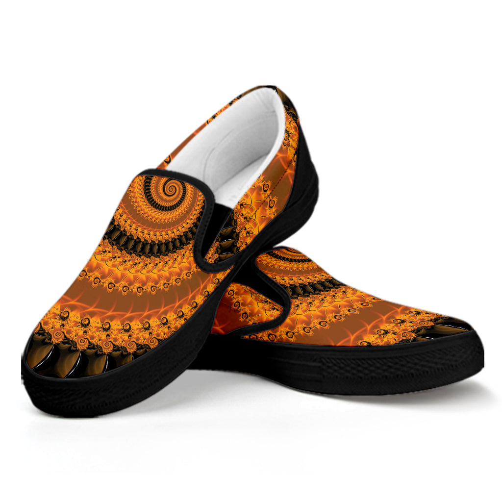 Spiral Fractal Print Black Slip On Shoes