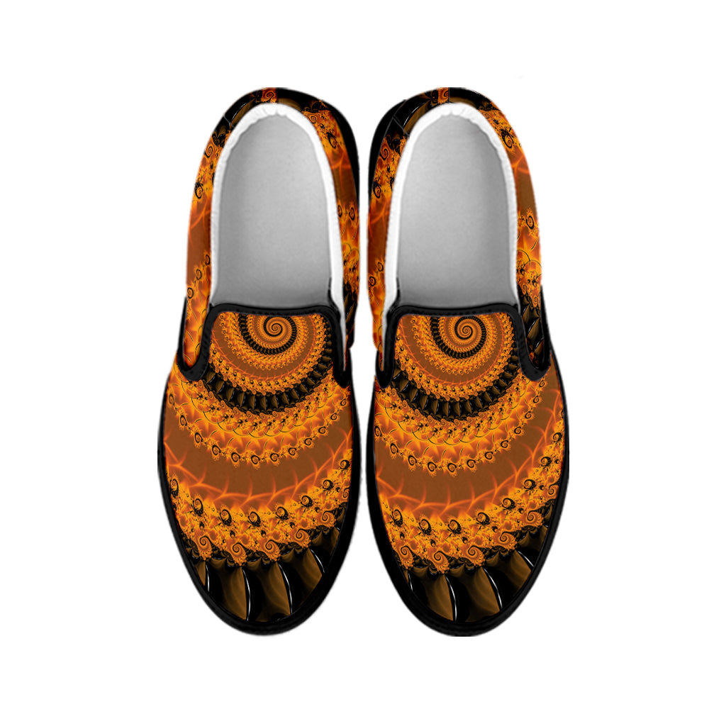Spiral Fractal Print Black Slip On Shoes