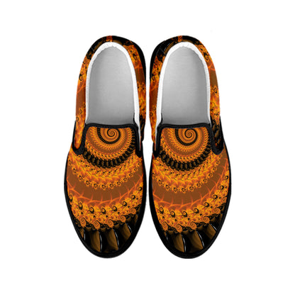 Spiral Fractal Print Black Slip On Shoes
