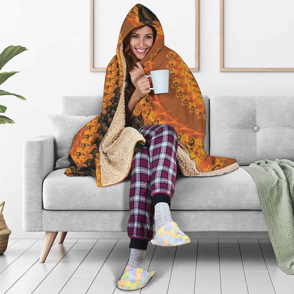 Spiral Fractal Print Hooded Blanket