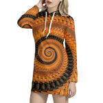 Spiral Fractal Print Hoodie Dress