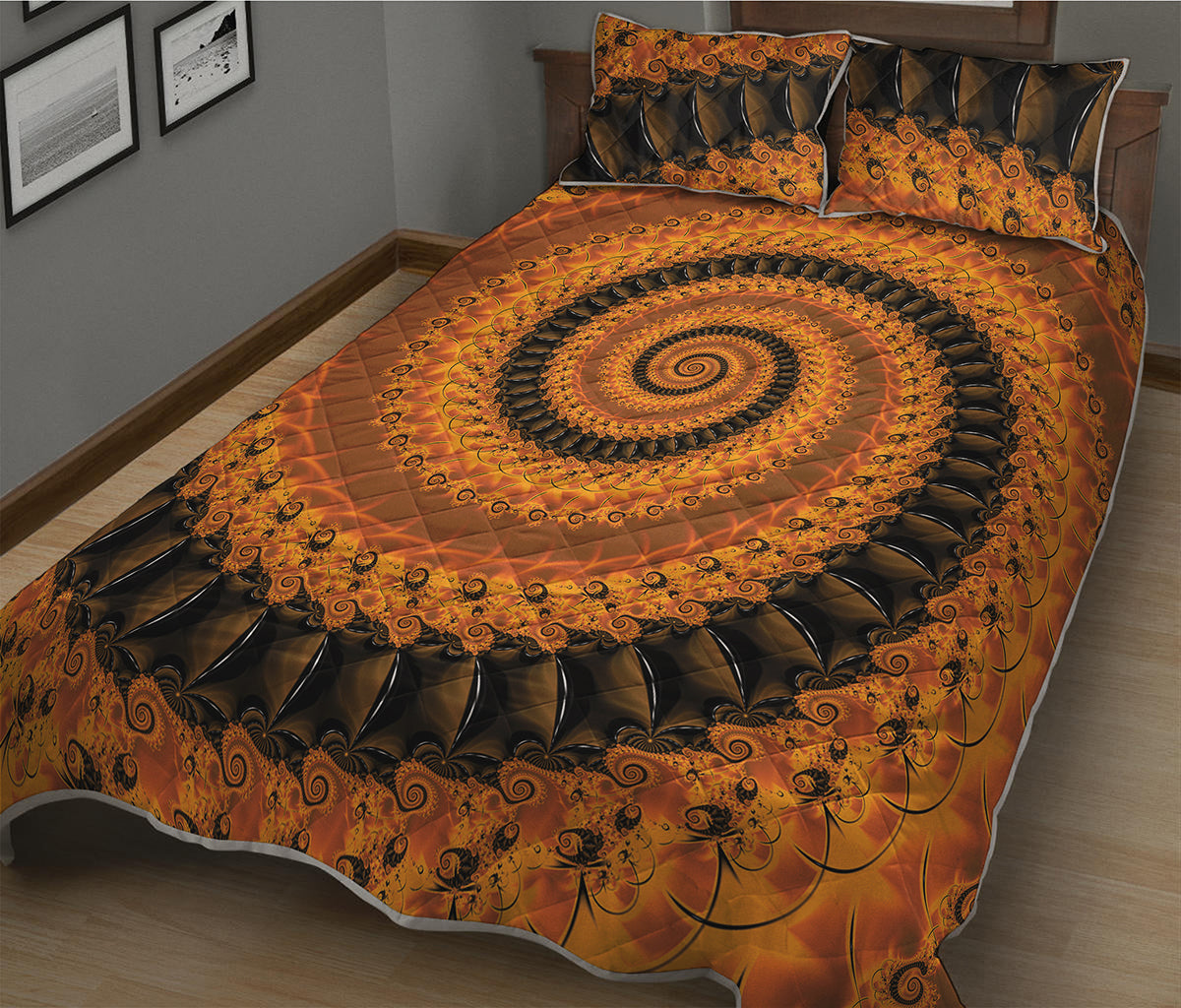 Spiral Fractal Print Quilt Bed Set